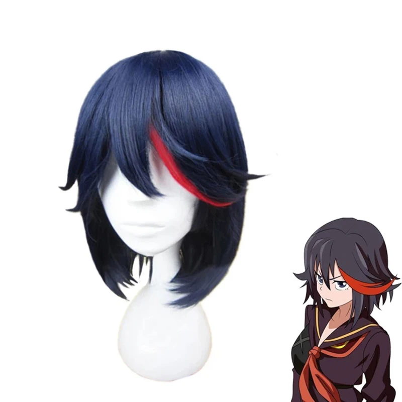 

Matoi Ryuko Cosplay Wig Anime KILL la KILL Short Blue With Red Heat Resistant Hair Halloween Carnival Props Party Wigs + Wig Cap
