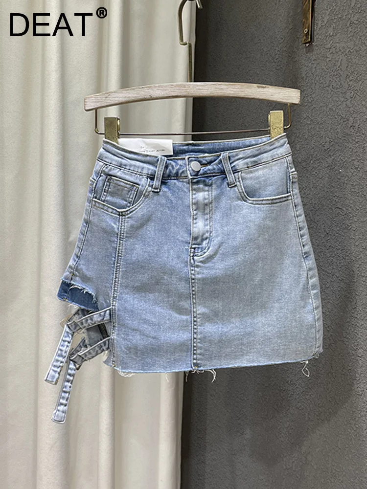 

Trend Side Bandage Designer Denim Skirt Women Solid Color High Waist A-line Wrap Hip Skirts Female 2023 Summer New 11XX1909