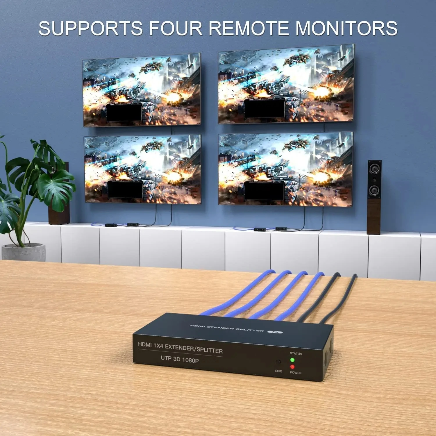 Фото HDMI Etender Splitter 1X4 HDMI разветвитель удлинитель по Cat5e/6 Rj45 Ethernet Поддержка нескольких приемников с функцией EDID POC №4