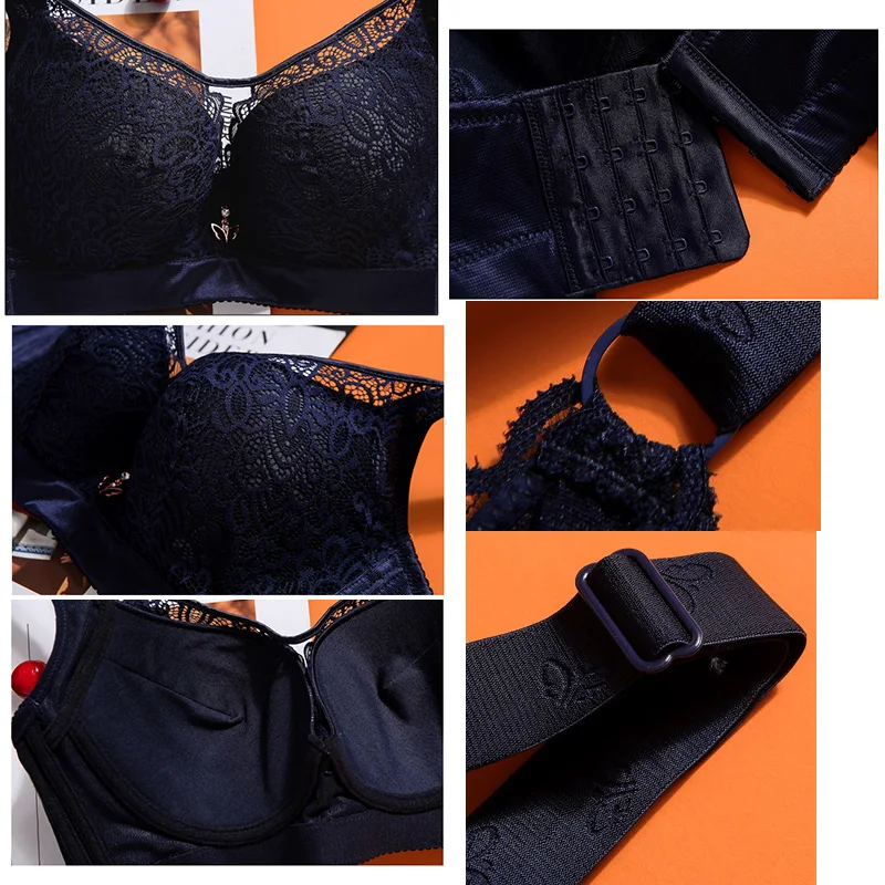 Fikoo Lace Bra Full Cup Sexy Thin Beauty Back Brassiere Underwire Push up Bras for Women C D Cup 34 36 38 40 50