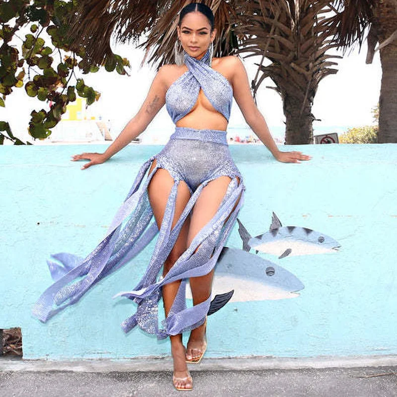 

WUHE Beach Women Two Piece Set Outfits Sweatsuit 2022 Elegant Summer Twist Crop Top and Tassel Short Matching Set Tracksuit