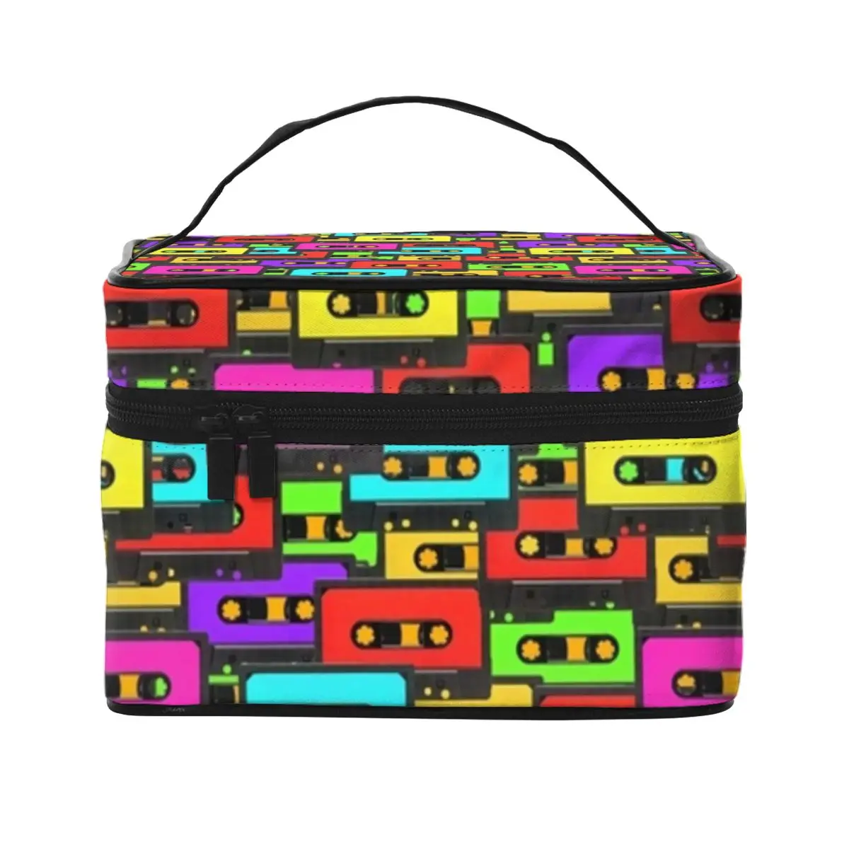 

Music Cosmetic Bags Colorful 80s Audio Tapes For Girl Storage Organizers with Handle Traveling Large Capacity Makeup Bag