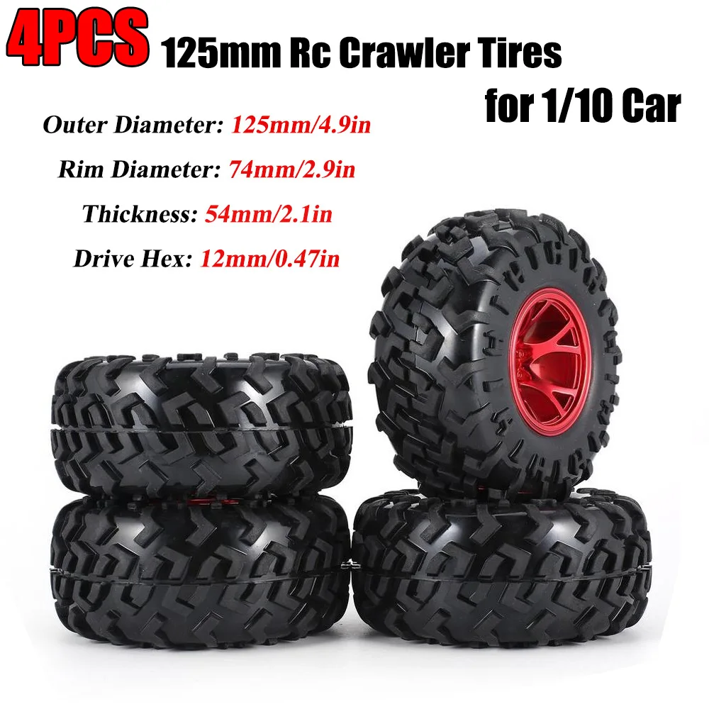 

4pcs AUSTAR 125mm Rim Rubber Tyre Wheel Rim Set Spare Parts Accessories for RC4WD D90 CC01 1/10 RC Crawler Car Model Axial SCX10