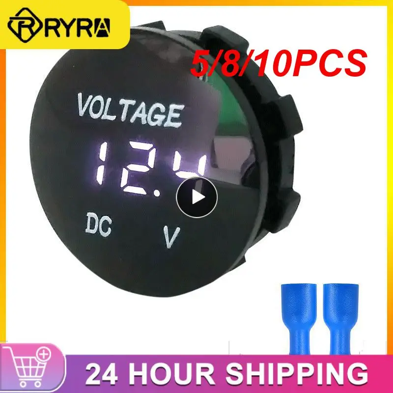 

5/8/10PCS Mini Digital Voltmeter Tester Monitor Led Panel Waterproof Display Voltmeter Fireproof Electrical Tools 5-48v Round