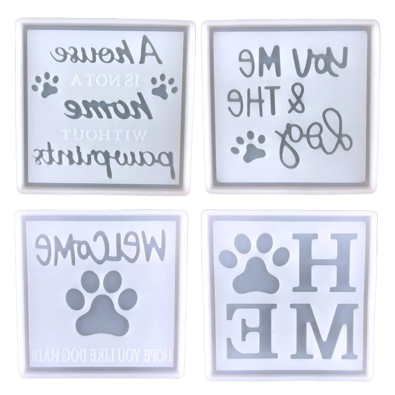 

H9ED DIY Home with Dog Paw Coasters Silicone Molds Epoxy Resin Molds for Cup Mat Holder Molds for Casting Home Office Decor