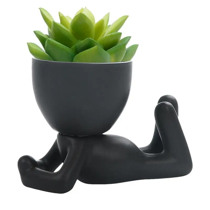 Head Planter Small Ceramic Pots with Drainage | Realistic Human Shape Indoor Planters for Kitchen Bathroom Bedroom Living Room