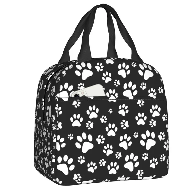 

White Puppy Dog Paw Thermal Insulated Lunch Bags Women Portable Lunch Container for Kids School Children Food Bento Box