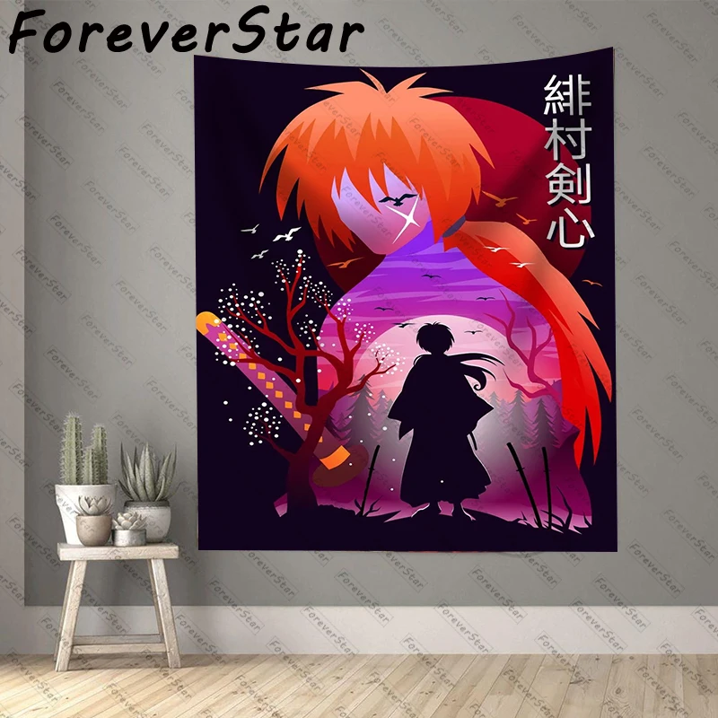 

Anime Kenshin Himura Funny Tapestry on the Wall Decor Tapestries Bedroom Decoration Room Hanging Decorative Home Textile Garden
