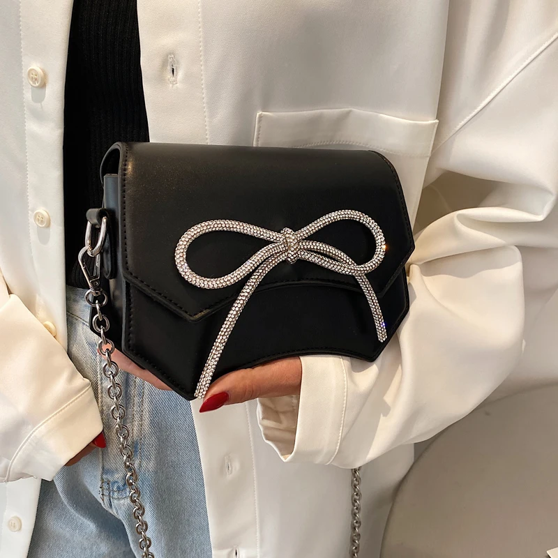 

Shine Diamond Bow Cossbody Bags Female Summer Solid Color Flap Fashion Women's Shoulder Bag 2022 Small Lady Messenger Clutch Bag
