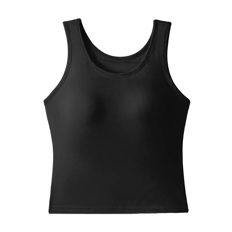 

Female New Korean Fashion Outwear Short Strap Tank Top Women'S Inner Strap With Chest Cushion One Piece Round Neck Bottom Top