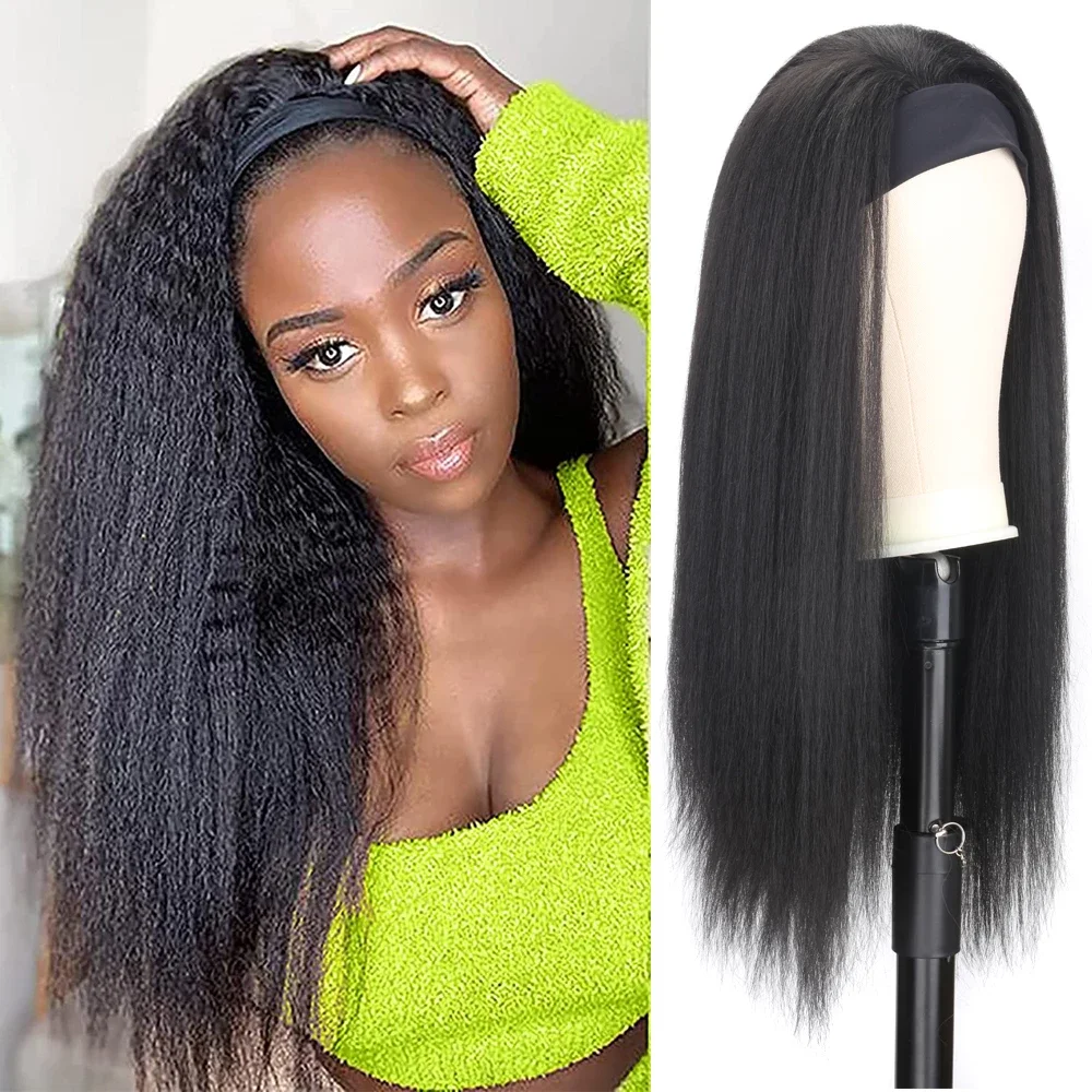 

Kinky Straight Headband Wigs Synthetic Kinky Yaki Glueless Natural Looking Heat Resistant Fiber Hair for Black Women Cosplay