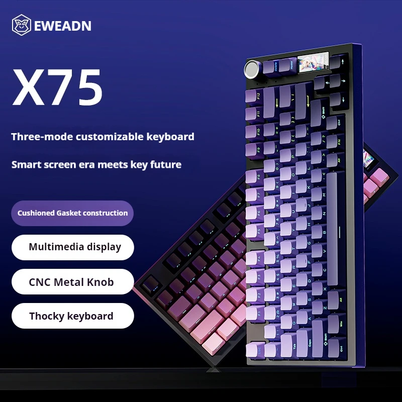 EWEADN X75 Беспроводная механическая клавиатура с боковой гравировкой и ручкой