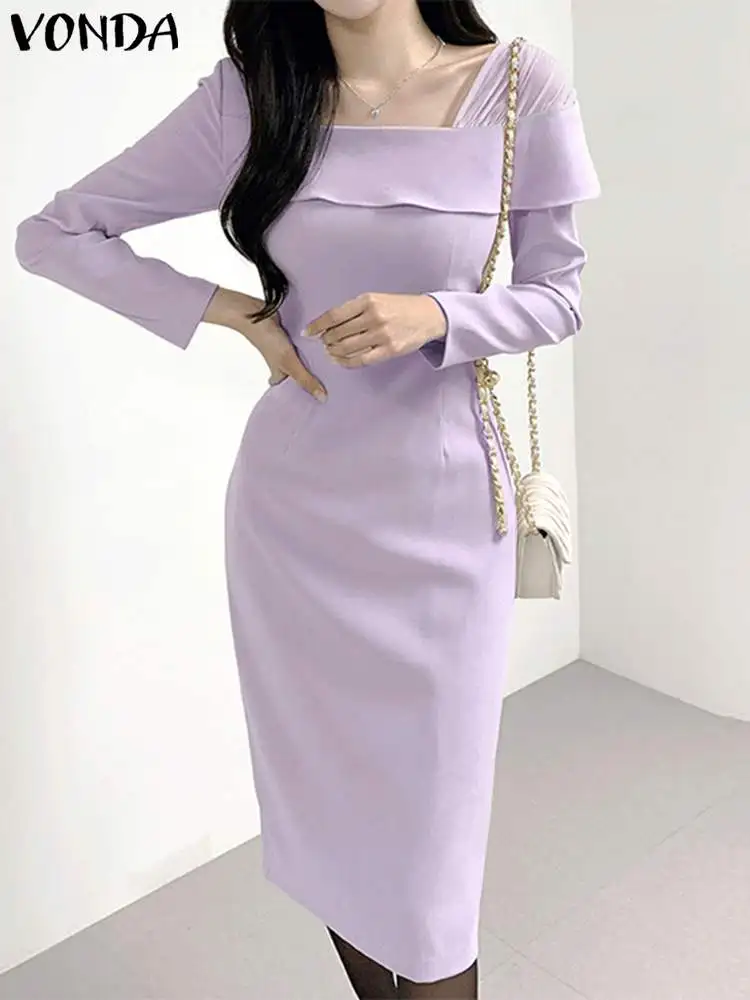 

Женское платье-миди с длинным рукавом, квадратным вырезом