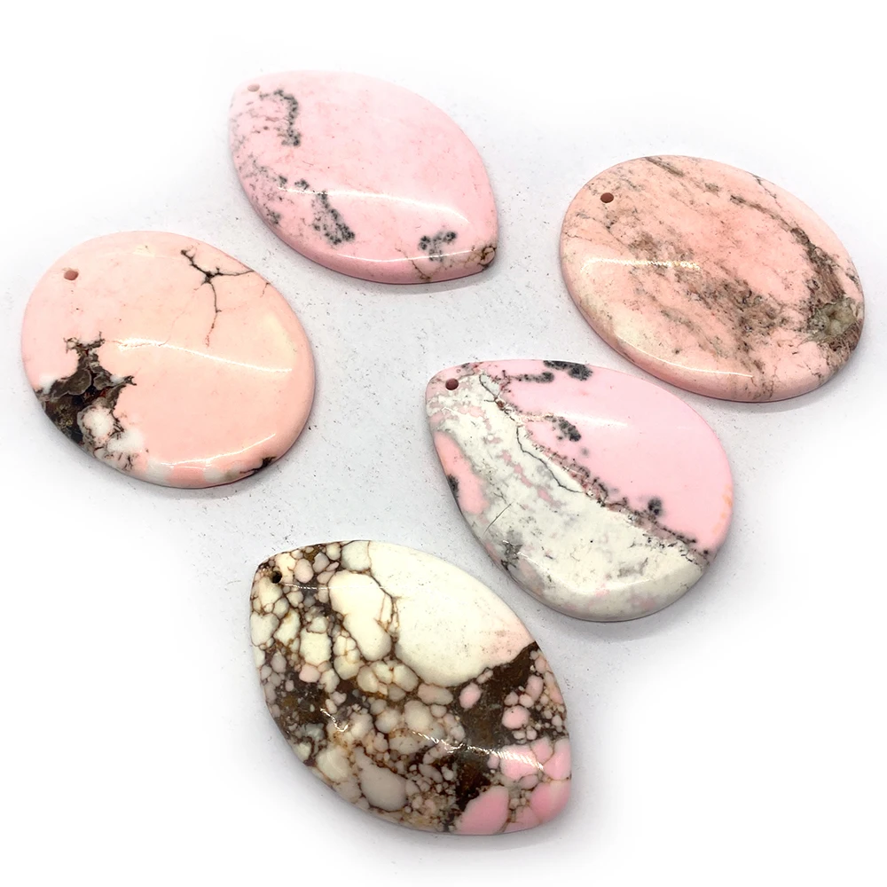 5 Pieces/batch Natural Stone Rose Stone Pink Pendant Reiki Healing Stone Gem Necklace Jewelry Men's Women's Fashion Pendant