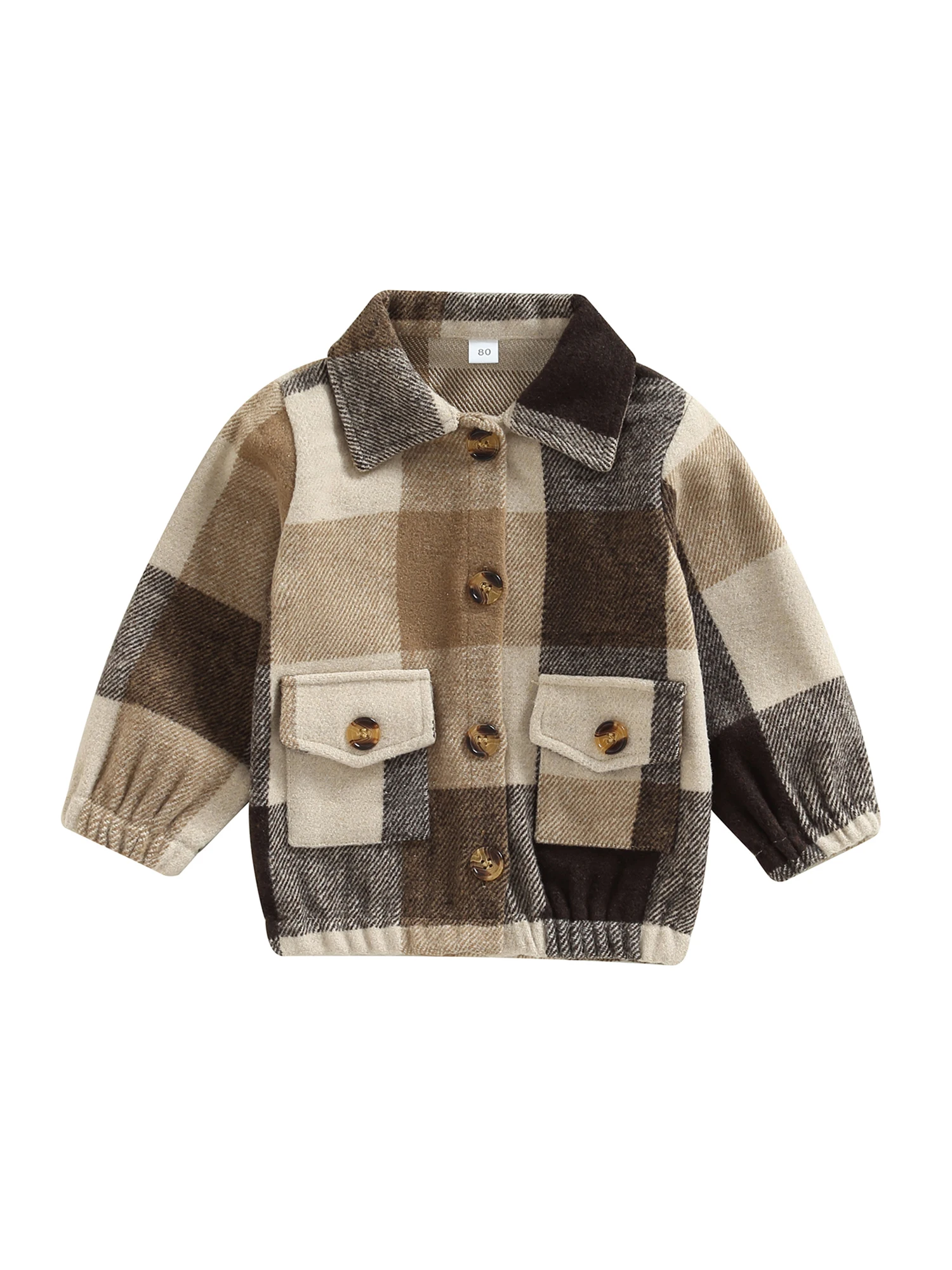 

Toddler Baby Boy Lapel Collar Button Down Plaid Coat Jacket Kids Warm Outerwear with Pockets