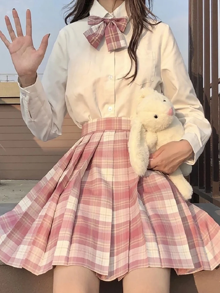 JMPRS Plaid Women Pleated Skirt Bow Knot Summer High Waist Preppy Girls Dance Mini Skirt Cute A Line Harajuku  Japan Faldas