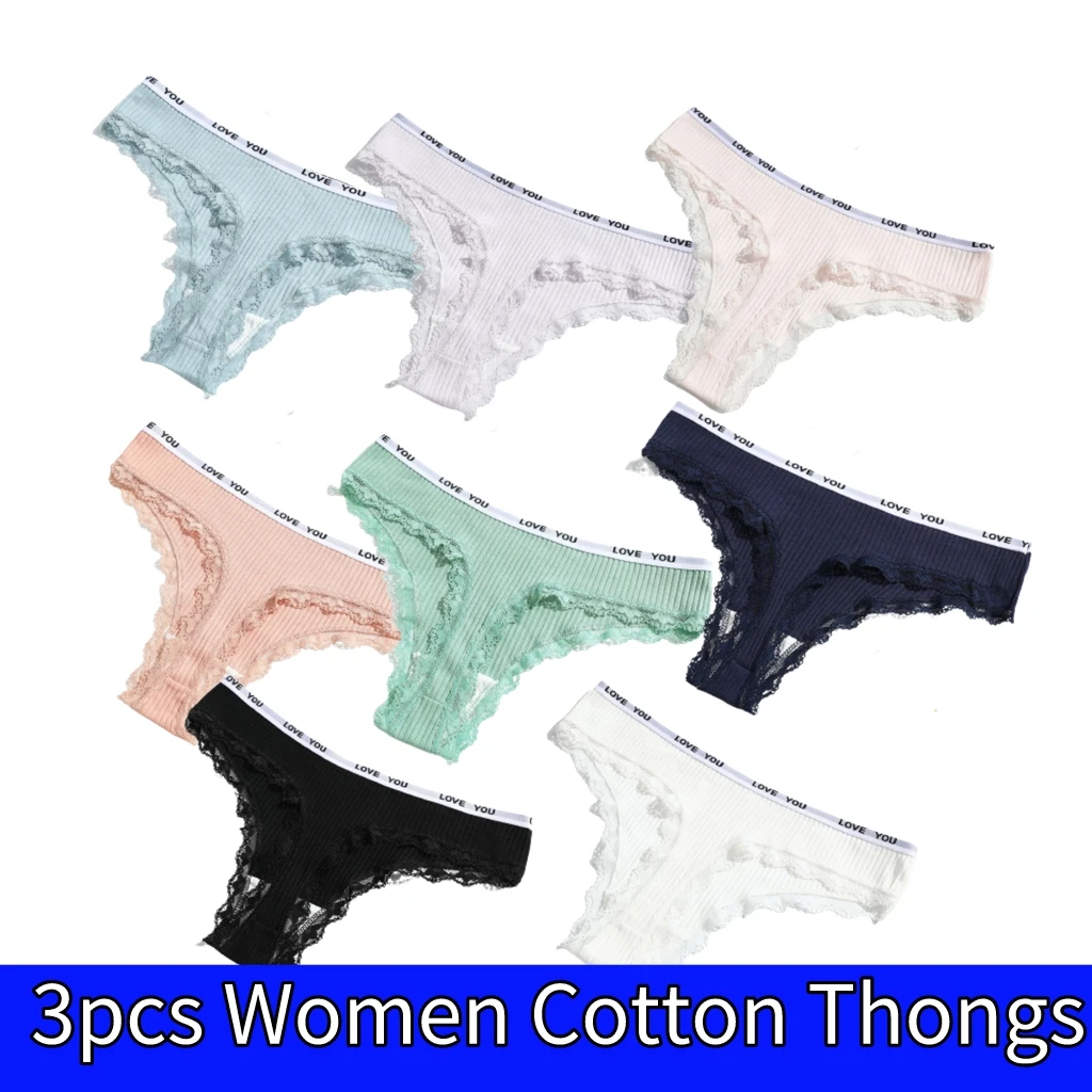 

3Pcs/Lots Letter Cotton Panties For Women Students Girls Sexy Lace Low Waist G String Female Underwear 2023 Hot Sale Underpants