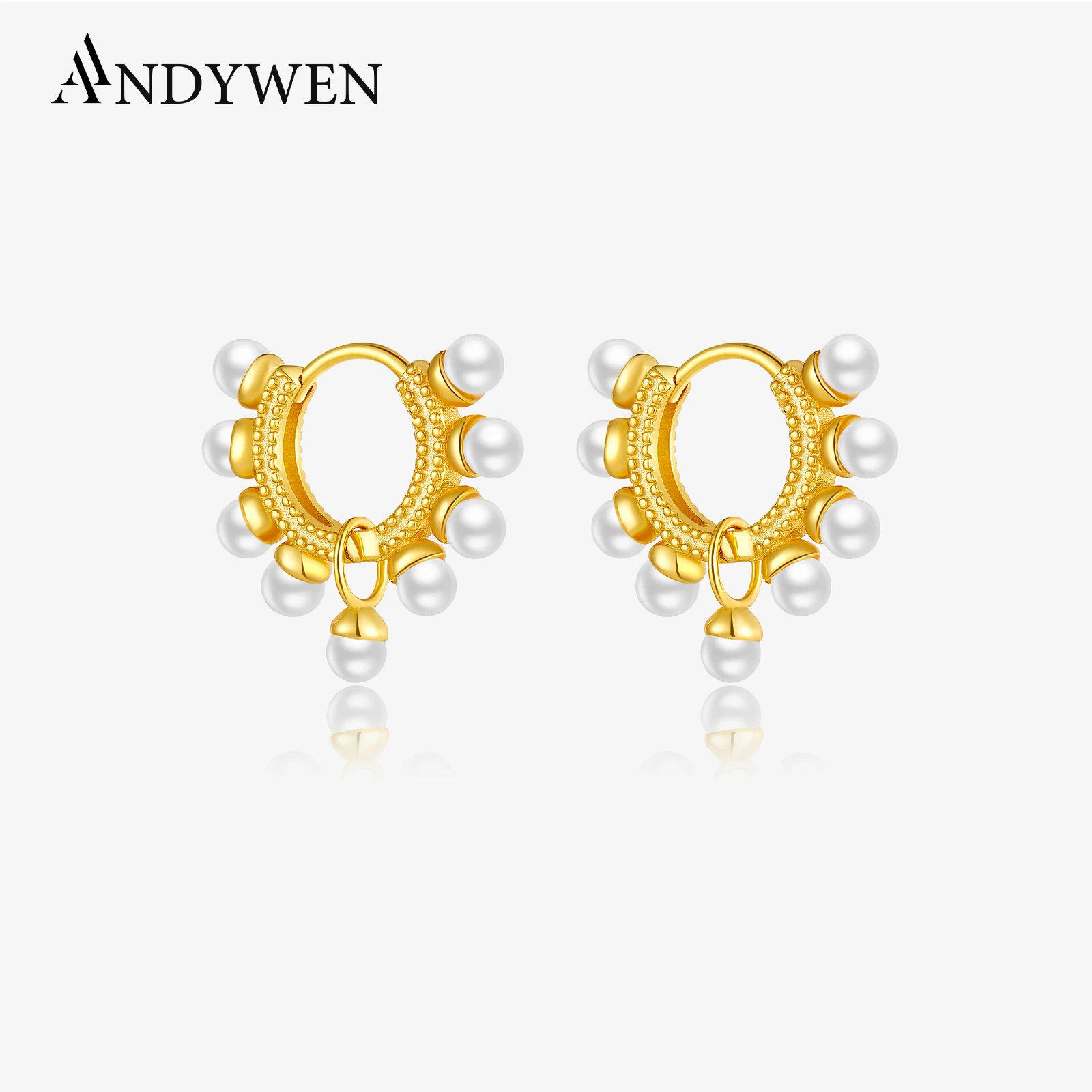 ANDYWEN стерлингового серебра 925 пробы с жемчугом обручи для пирсинга маленькие