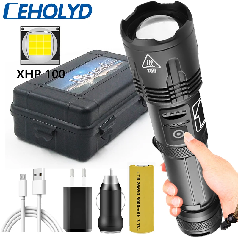 Светодиодный фонарик XHP100 18650 лм функция внешнего аккумулятора с перезаряжаемой