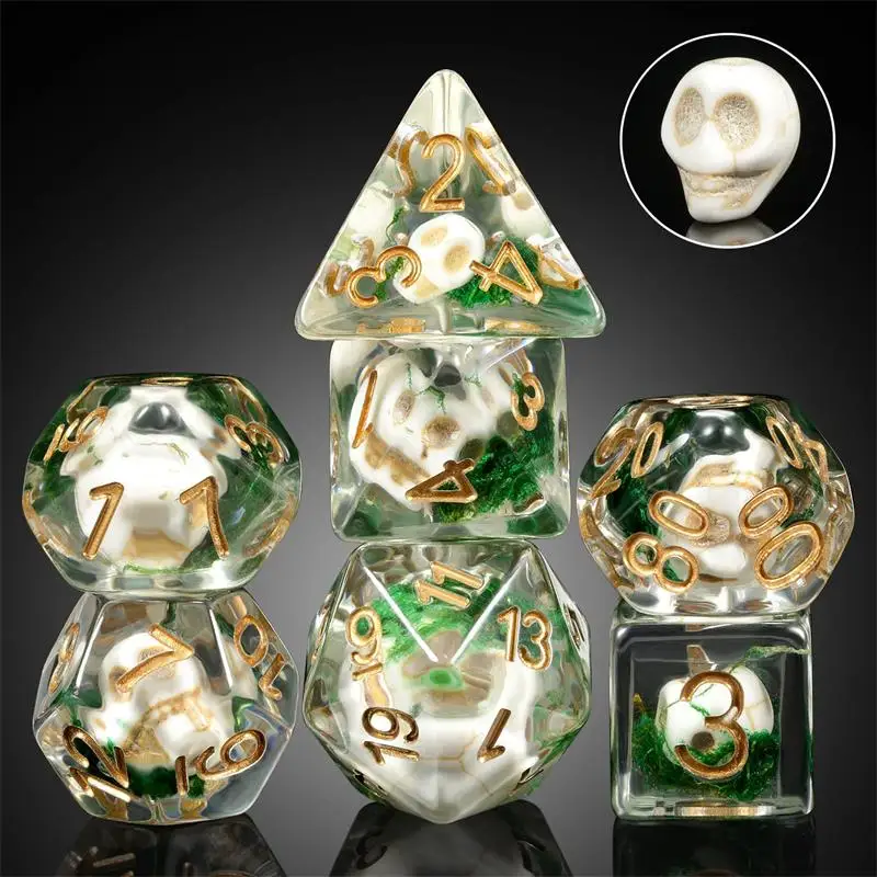 

Череп для фотографий, набор из 7 кубиков из смолы с бархатным мешочком для подземей и драконов, набор для ролевых игр D & D и настольных игр