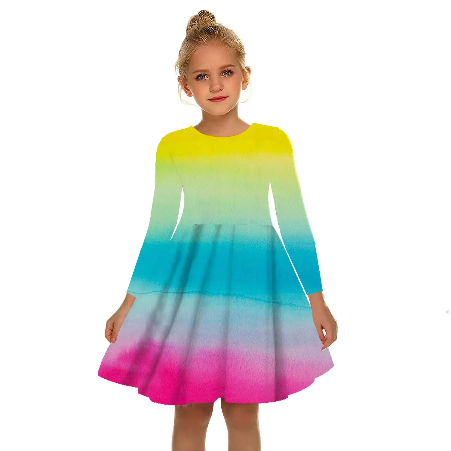 

Summer Gradient 3D Print Color Girls Dress White Girl Princess Dress Irregular Tutu 2-17Y Pink Children Leisure kid Girl Dresses