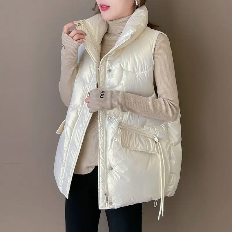 Cotton vest women's 2022 autumn and winter new drawstring fashion outer wear light cotton vest vest coat women's clothing