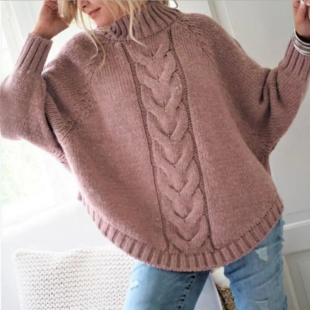 

Свободный женский свитер, уютный зимний свитер, плотная вязаная водолазка с защитой шеи, пуловер с длинным рукавом для женщин, стильный Теплый свитер