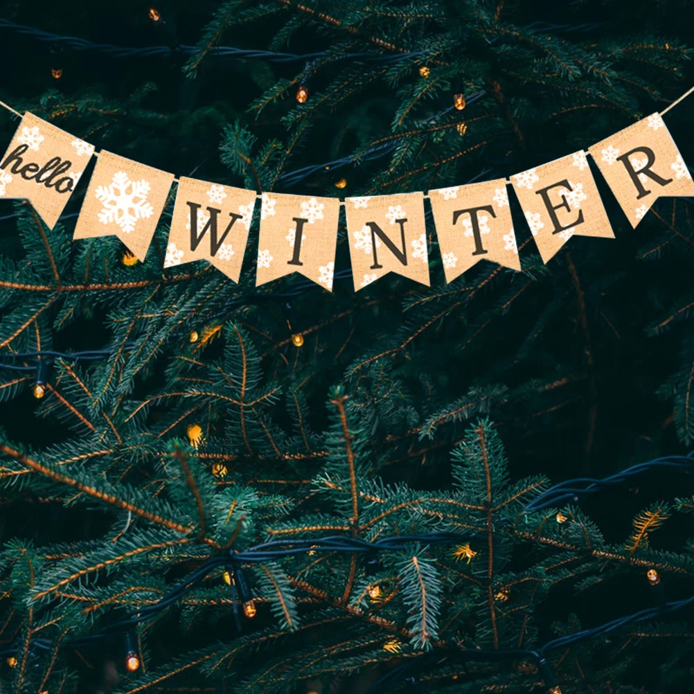 

Banner Winter Christmas Bunting Burlap Tree Holiday Fireplace Garland Banners Flags Hanging Year New Buntings Backdrop Party