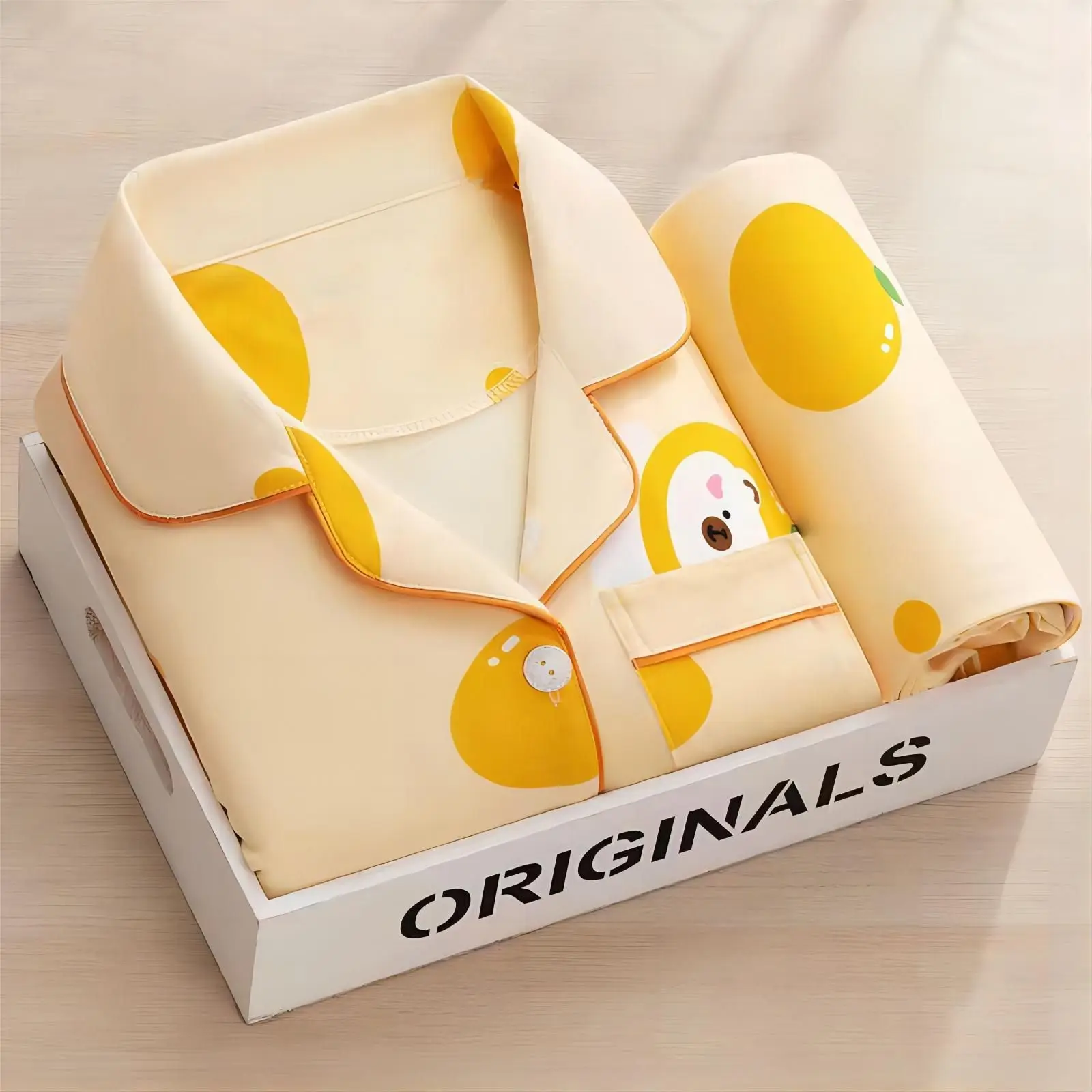 Pajamas women age paragraph cardigan 100% terylene cartoon cute long sleeve students can wear a household to take