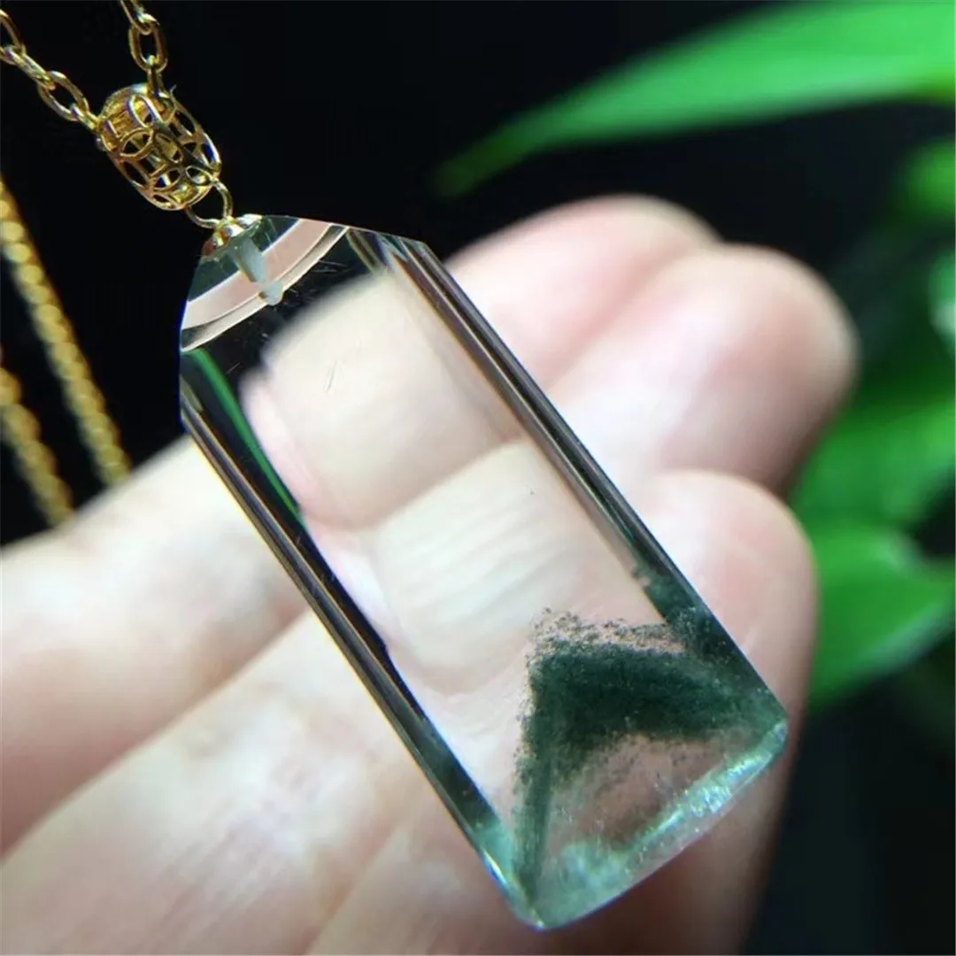 

Genuine Natural Green Phantom Quartz Pendant Necklace 18K Gold Jewelry For Women Men Wealth Gift Crystal 26x11x7mm Beads AAAAA