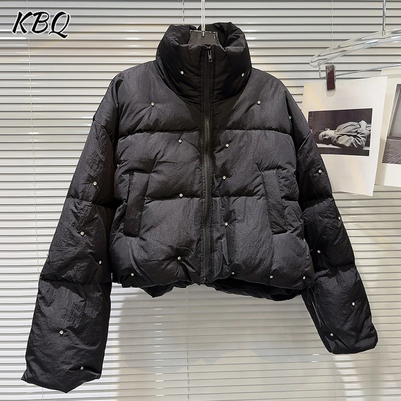 KBQ однотонные лоскутные пуховики с бриллиантами для женщин уличная одежда