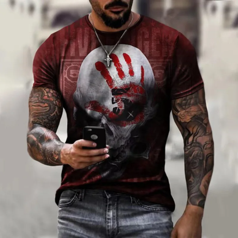 

Summer men's 3D fashion short sleeve Street black summer breathable O collar hip hop oversized T-shirt