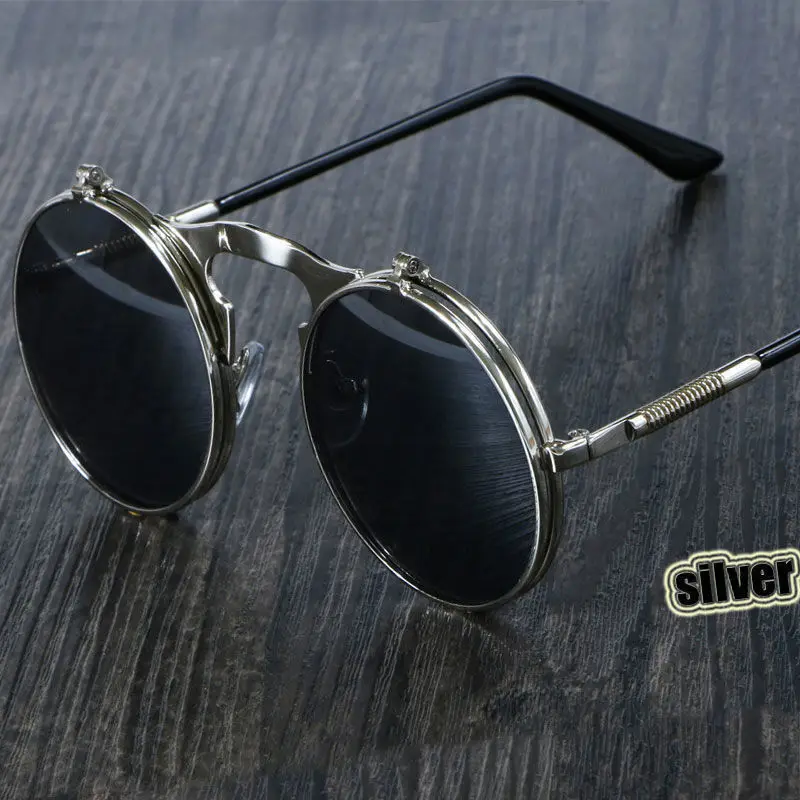 

Steampunk Round Sunglasses Women Men Metal Vintage Filp Circular Double Lens Sun Glasses Style Circle Shades Gafas De Sol UV400