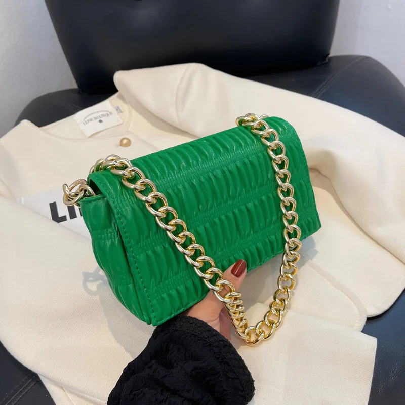 

Green Square Women's Bag 2022 New Trend Underarm Bag Pu Leather Shoulder Messenger Bag Luxury Chain Handbags And Purses