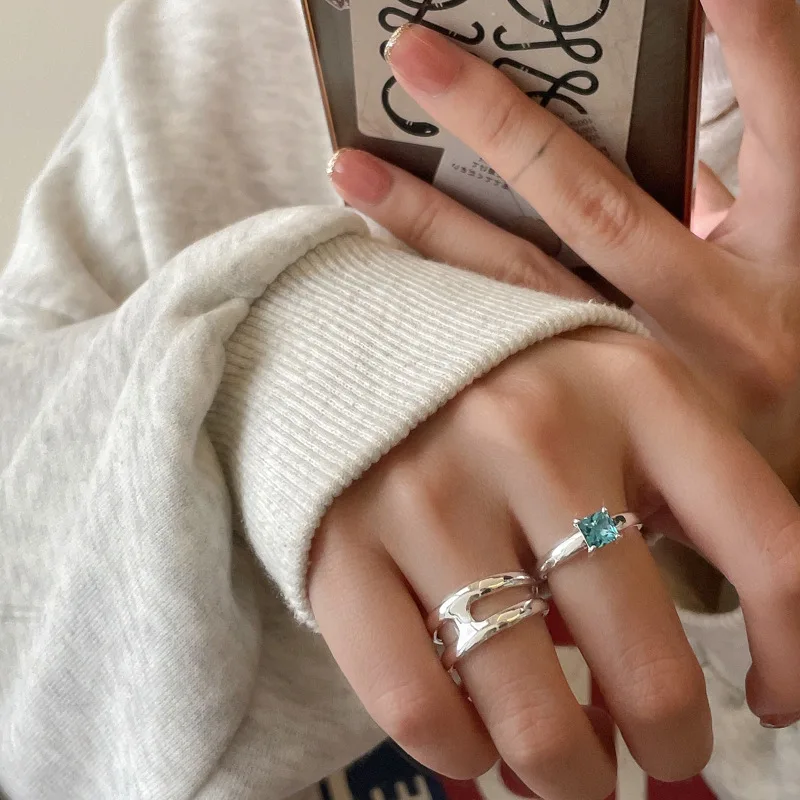 

925 серебряный цвет кольца для мужчин и женщин Двойные линии синий CZ простые модные регулируемые Ретро Кольца вечерние подарки тонкие аксессуары