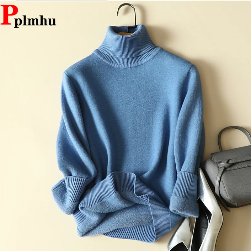 

Big Size 4XL Imitation Mink Lined Pullover Winter Turtleneck Sweater Women Thicken Warm Knit Tops Soft Slim Knitwear Jumper New