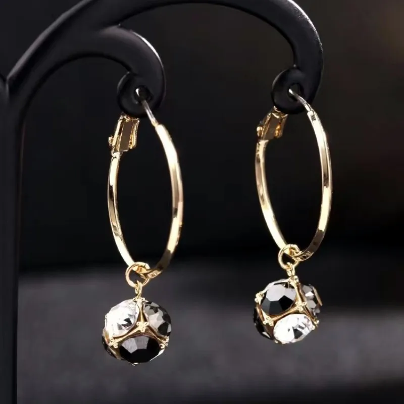 

Rhinestone Ball Pendant Circle Hoop Earrings 2023 Women Gift Jewelry