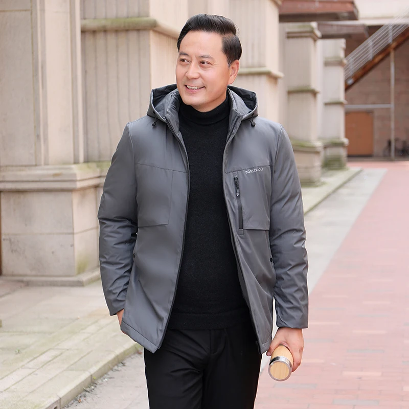 Middle-Aged and Elderly Cotton-Padded Coat Men's Detachable Hood Winter Thickened for the Plus siz...