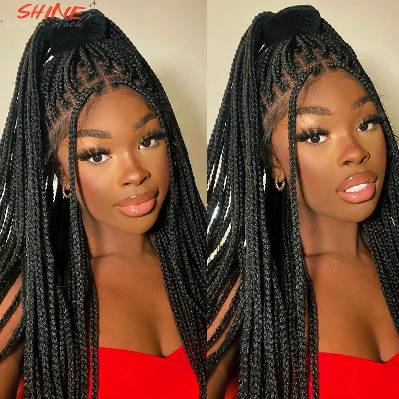 Braided Wigs 13x4 Lace Front Synthetic Hair For Straight Braiding Box Crochet Dreadlocks Black African Women Knotless Long Wig