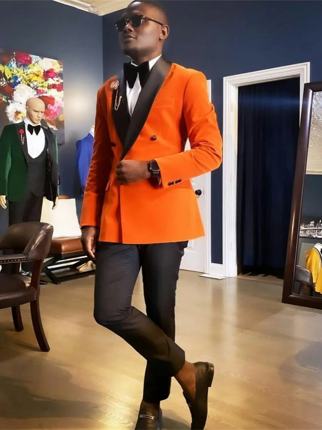 

Костюм мужской бархатный из 2 предметов, двубортный Блейзер и брюки для жениха, формальный деловой костюм для свадьбы, оранжевый цвет