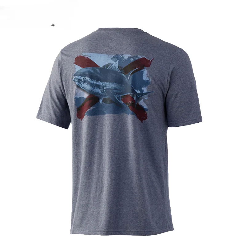 Мужская летняя футболка с коротким рукавом и капюшоном для рыбалки