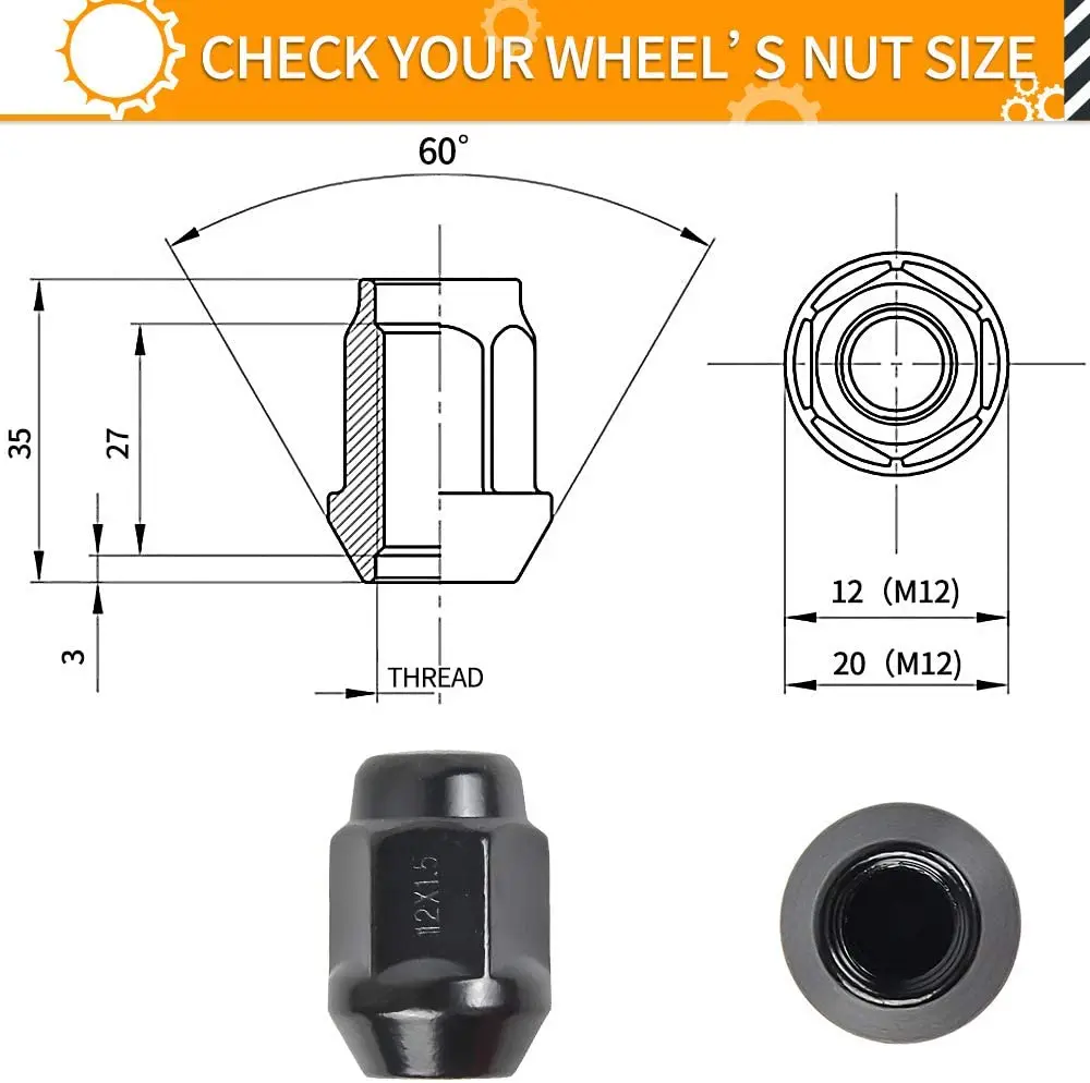 20 шт. гайки с проушинами M12x1 5 для Ford Fusion/12-18 Focus/01-19 Escape Aftermarket колеса черный
