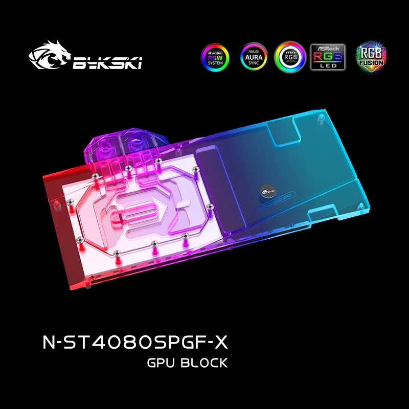 Водоблок Bykski N-ST4080SPGF-X для видеокарты Zotac GeForce RTX 4080 SUPER-16GB PGF OC, медный кулер с RGB-подсветкой (art.: 3920d9751c8dd) - 3920d9751c8dd