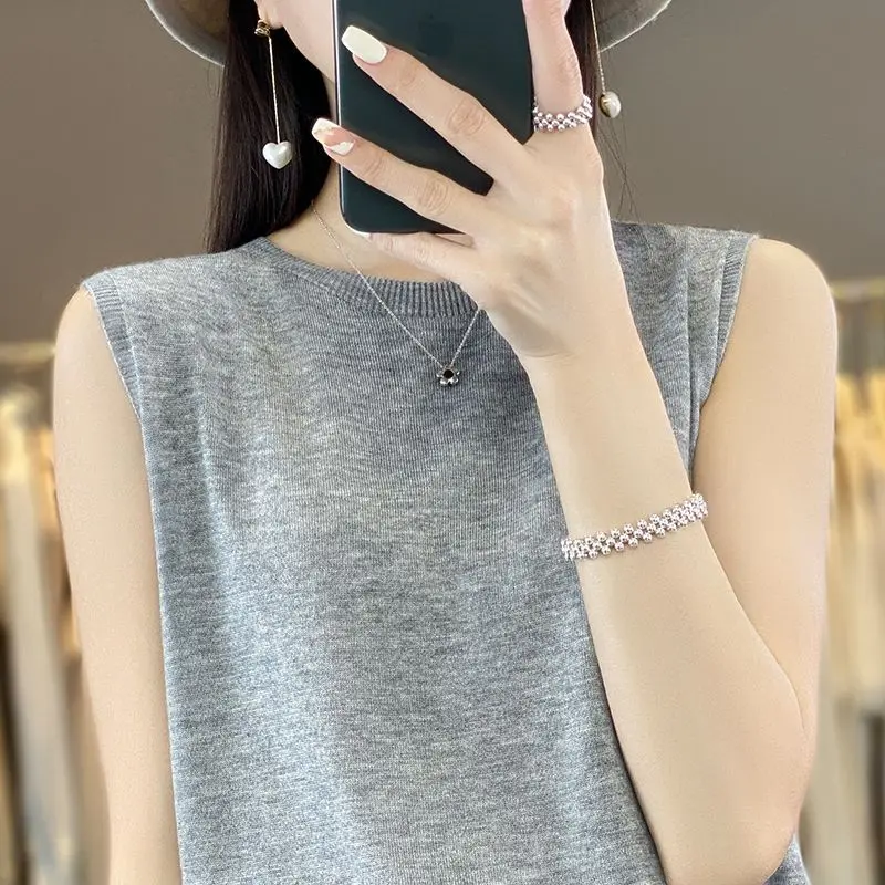 Жилет на бретельках с круглым вырезом Женская летняя одежда 2024 рубашка наряды