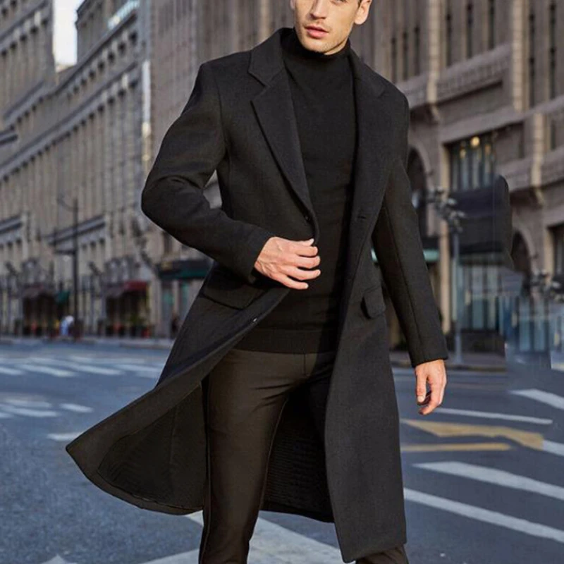 

2022 New British Men's Long Windbreaker Woolen Coat Men's Woolen Coat