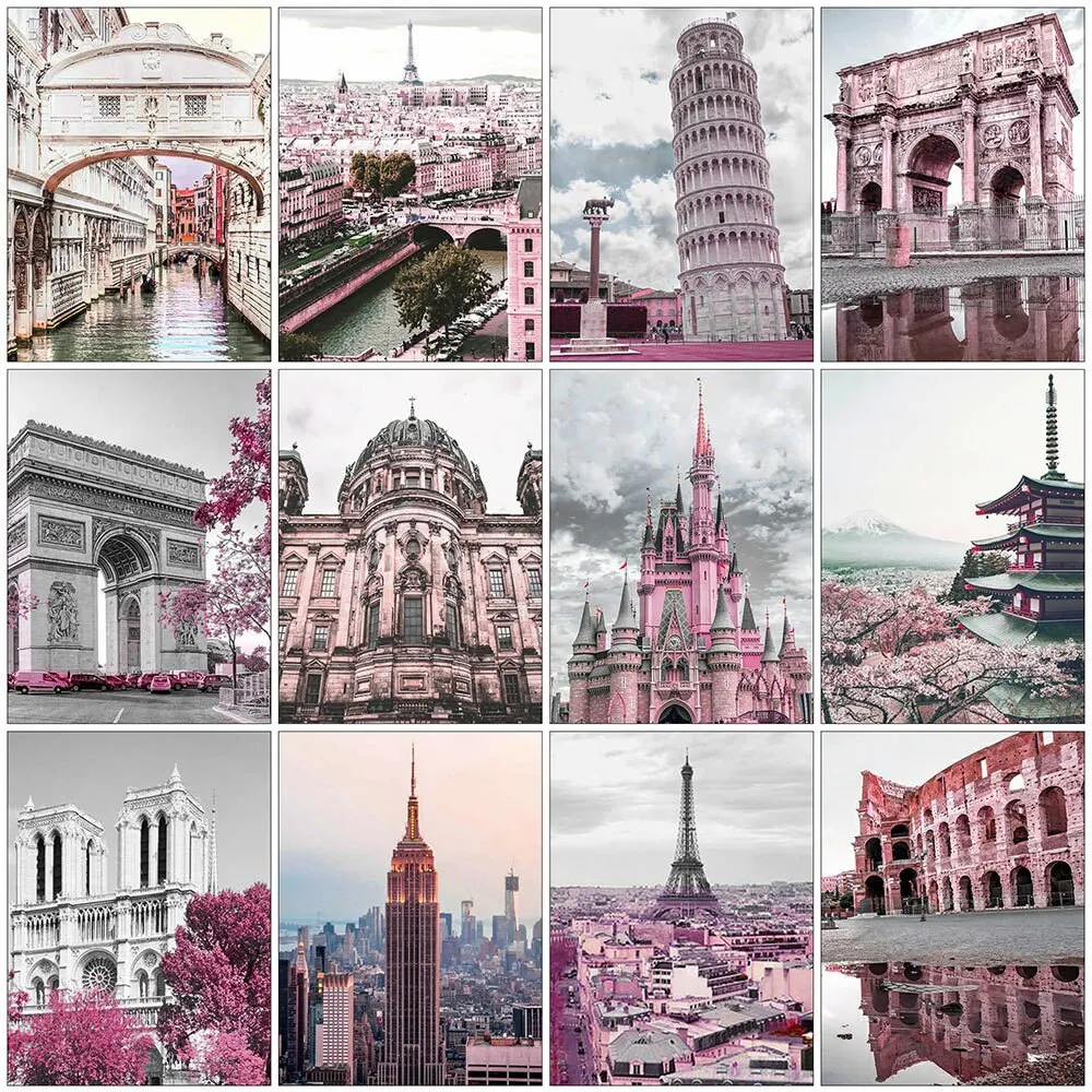 

5D DIY Diamond Painting Pink City Building Series Embroidery Mosaic Handicrafts Pictures Full Drill Cross Stitch Kits Home Decor