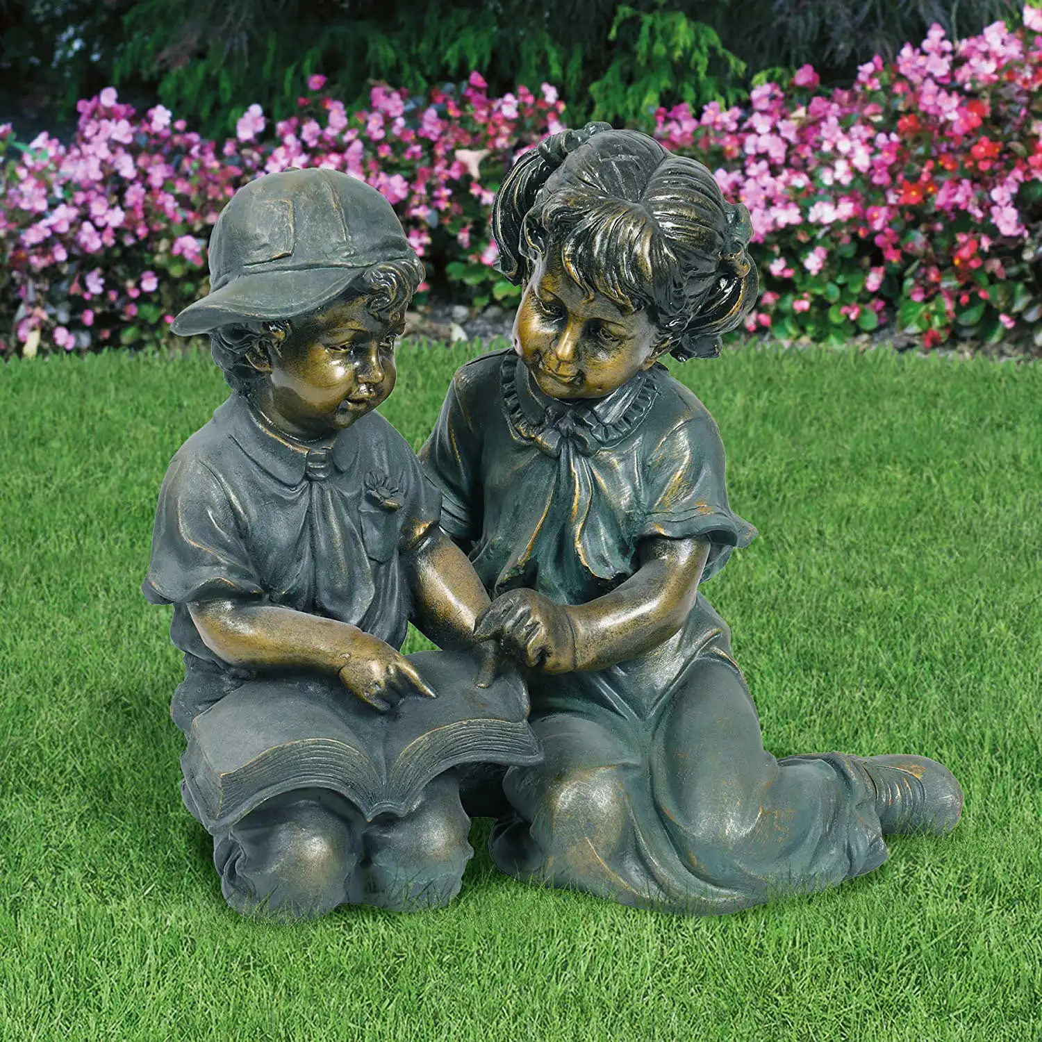 

Alpine Corporation Girl and Boy Reading Statue Set, Includes 2 Statuesoutdoor garden statue