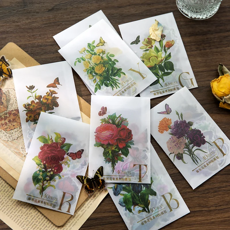 

40sheet Grace Bouquet Series DIY Scrapbooking Stickers Album Journal Vintage Washi Happy Planner Decoration Album Stickers