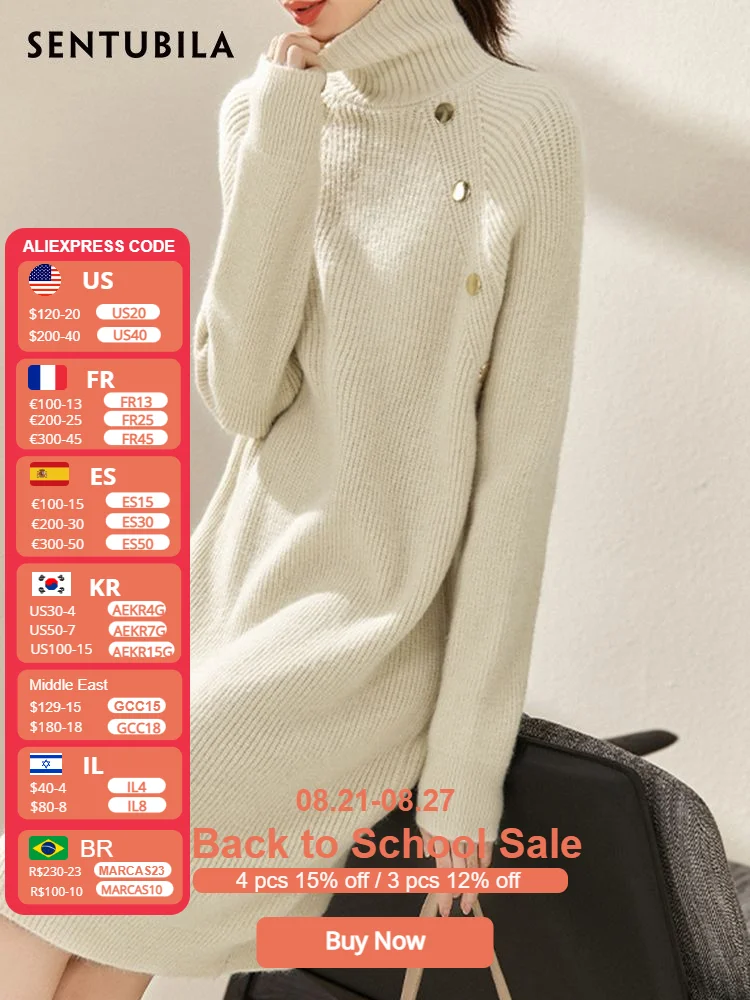 

Sentubila Turtleneck Mini Knit Dresses for Women 2023 Autumn Fashion Casual Straight Loose Long Sleeve Sweater Dress Knitwears