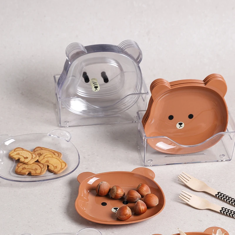 

2pcs Bear Snack Plate Able Bone Spitting Plate Multifunctional Anti Falling Food-gradeFruit Dry Plate Kitchen Tableware
